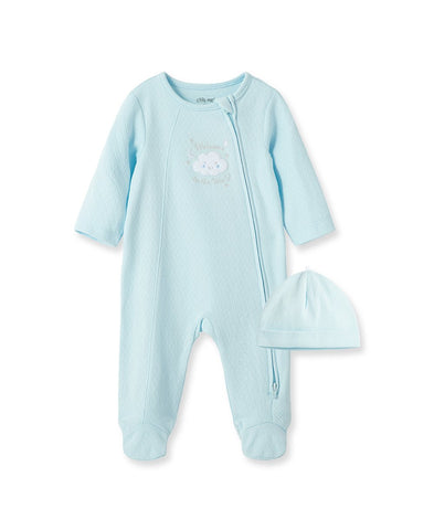 New Blue Welcome to the World Footed One-Piece & Hat 10280