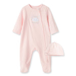 New Pink Welcome To The World Footed One-Piece And Hat 10283