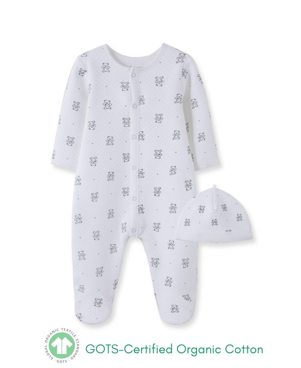 Bears Playtime Quilted Footed One-Piece & Hat 9767