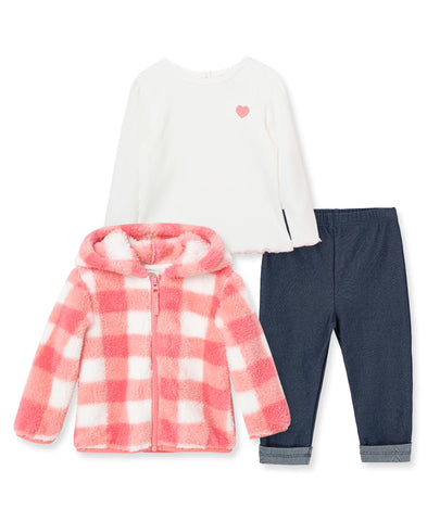 Pink Check Sherpa Toddler Jacket Set 22-12347