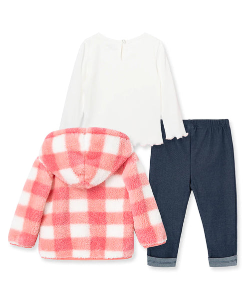 Pink Check Sherpa Toddler Jacket Set 22-12347
