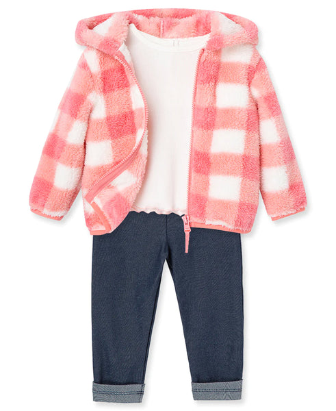 Pink Check Sherpa Toddler Jacket Set 22-12347
