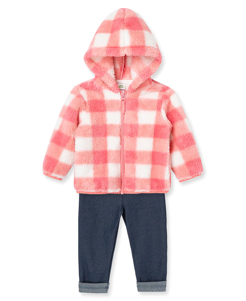Pink Check Sherpa Toddler Jacket Set 22-12347