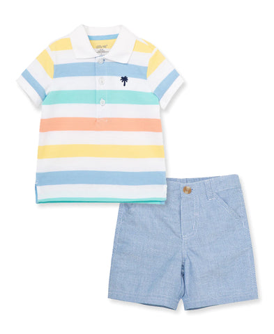 Stripe Polo Short Set 11796