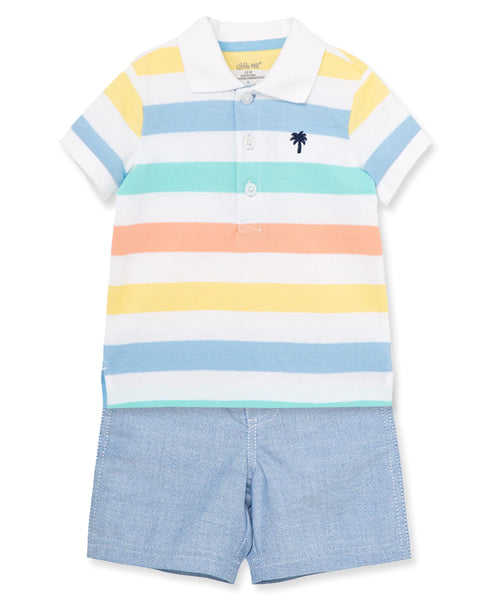 Stripe Polo Short Set 11796