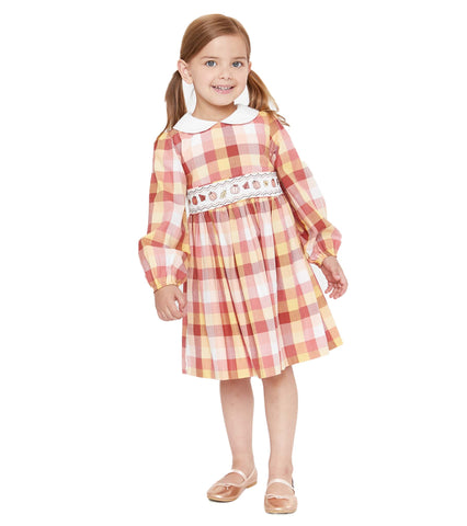 HANNAH PLAID SMOCKED PUMPKIN DRESS