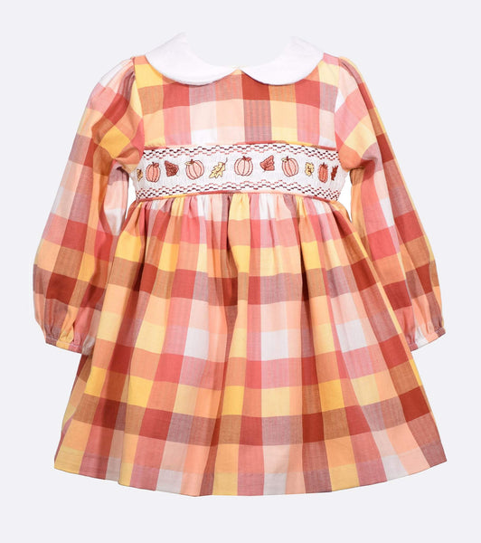 HANNAH PLAID SMOCKED PUMPKIN DRESS