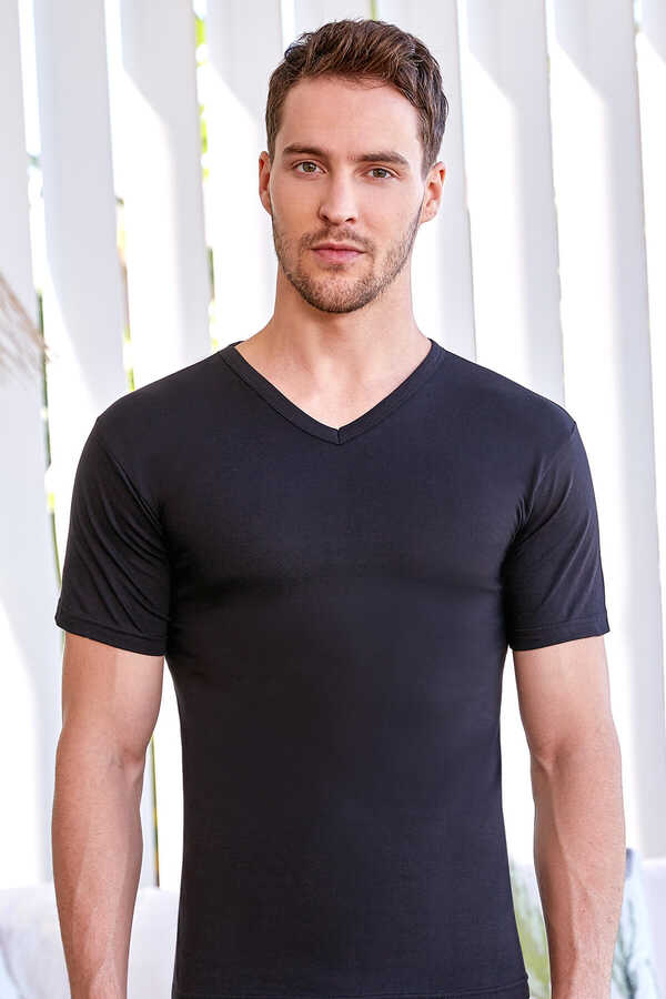 Berrak  Men's Black V-Neck 1006