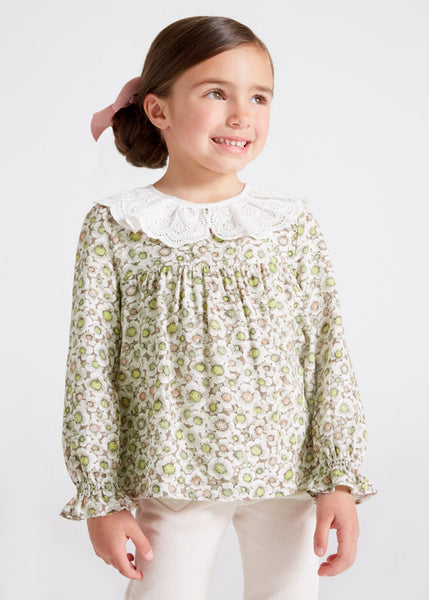 Long-sleeved blouse with embroidered collar for girl Art. 12-04192-073