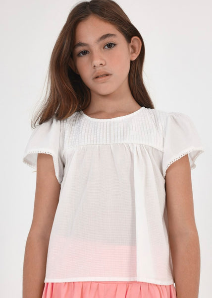 Short-sleeved blouse with cotton tucks for girl Art. 23-06193-074