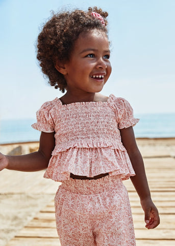 Short-sleeved smocked poplin blouse for baby Art. 23-01193-061