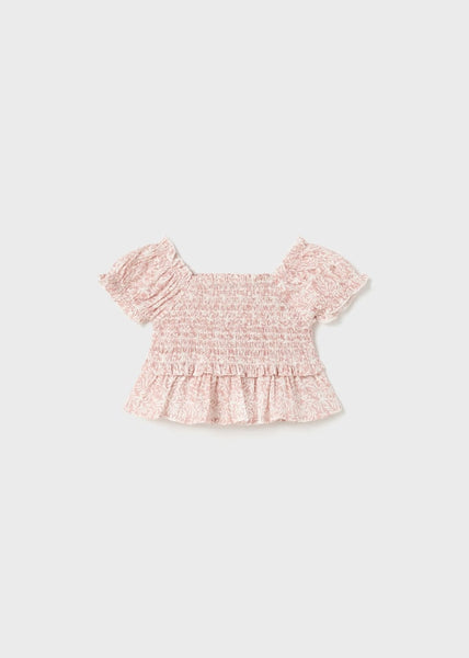 Short-sleeved smocked poplin blouse for baby Art. 23-01193-061