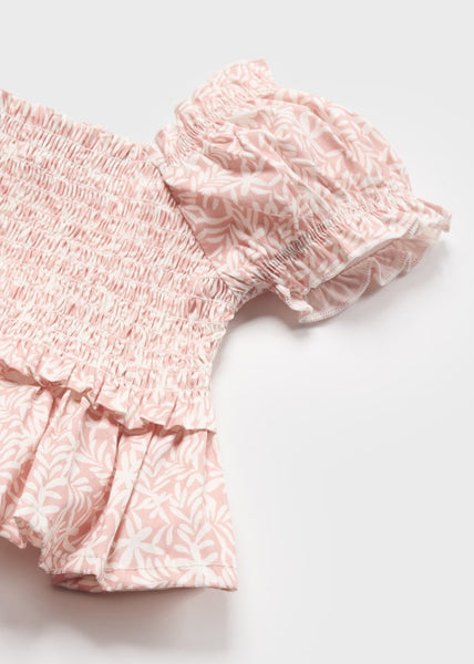 Short-sleeved smocked poplin blouse for baby Art. 23-01193-061