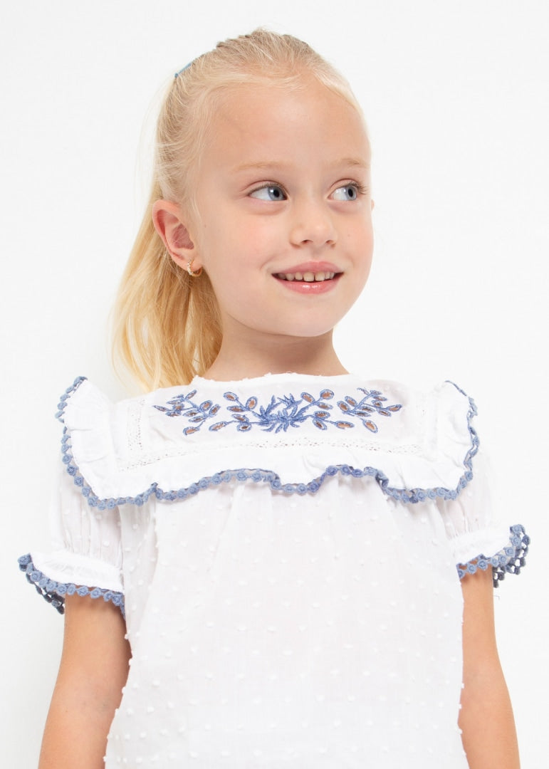 Plumeti short-sleeved blouse with cotton embroidery for girl Art. 23-03142-019