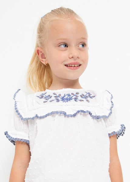 Plumeti short-sleeved blouse with cotton embroidery for girl Art. 23-03142-019