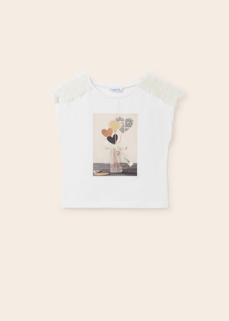 Short-sleeved T-shirt with a printed motif and appliqués for a girl Art. 23-06043-057