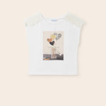 Short-sleeved T-shirt with a printed motif and appliqués for a girl Art. 23-06043-057