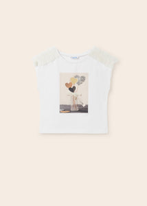 Short-sleeved T-shirt with a printed motif and appliqués for a girl Art. 23-06043-057