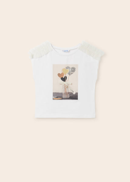 Short-sleeved T-shirt with a printed motif and appliqués for a girl Art. 23-06043-057