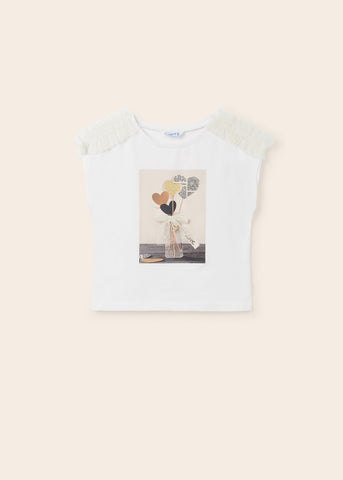 Short-sleeved T-shirt with a printed motif and appliqués for a girl Art. 23-06043-057