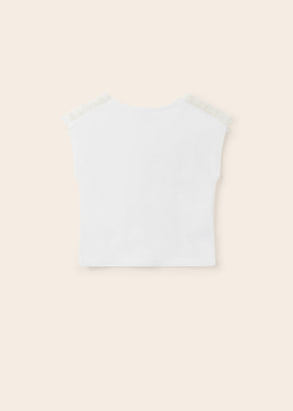 Short-sleeved T-shirt with a printed motif and appliqués for a girl Art. 23-06043-057