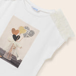 Short-sleeved T-shirt with a printed motif and appliqués for a girl Art. 23-06043-057