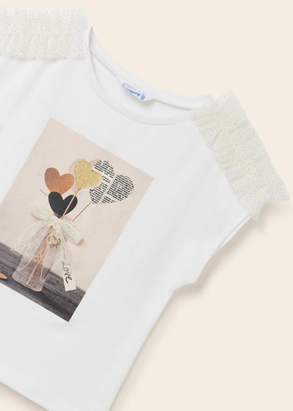 Short-sleeved T-shirt with a printed motif and appliqués for a girl Art. 23-06043-057