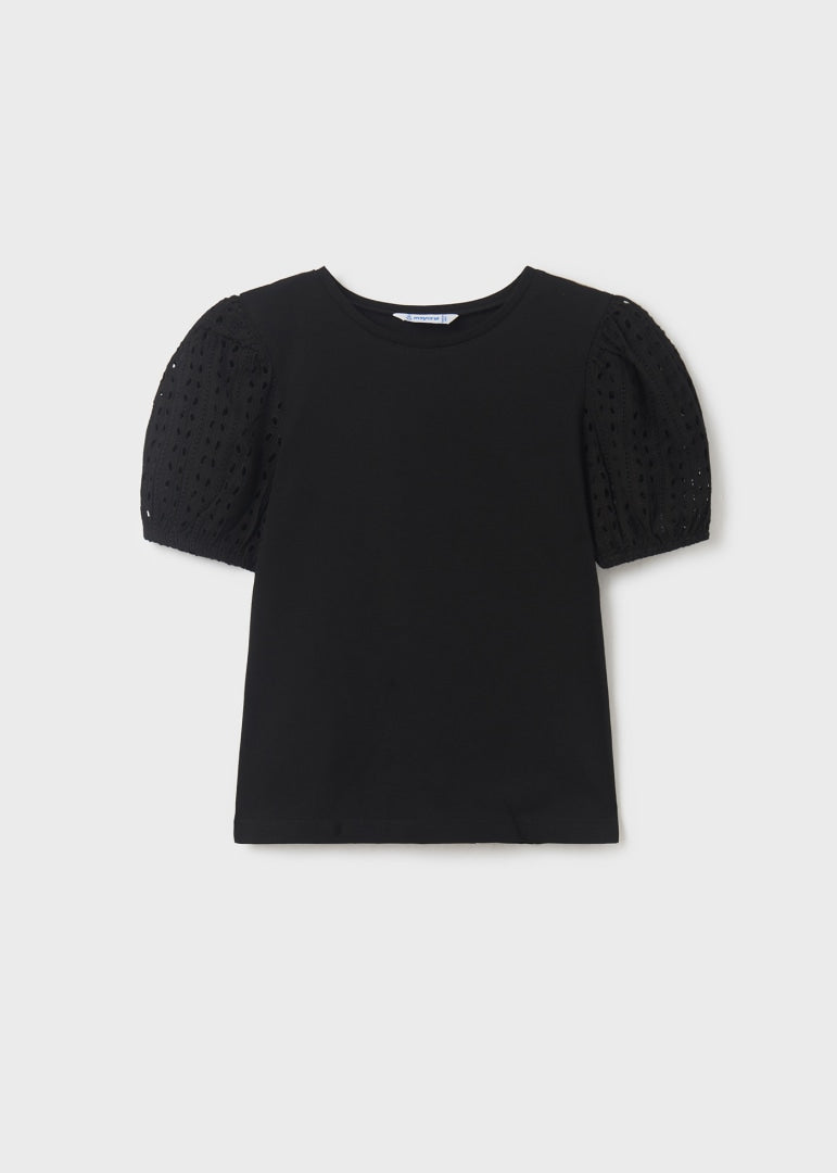 Girl's sustainable cotton perforated short-sleeved T-shirt Art. 23-06046-016