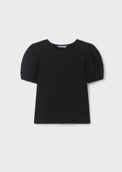 Girl's sustainable cotton perforated short-sleeved T-shirt Art. 23-06046-016