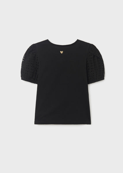 Girl's sustainable cotton perforated short-sleeved T-shirt Art. 23-06046-016