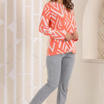 Women's Gray Orange Jacquard Cotton Long Sleeve Winter Pajamas Set 281