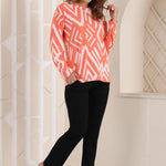 Women's Black Orange Jacquard Cotton Long Sleeve Winter Pajamas Set 275