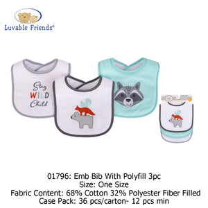 Luvable Friends Emb Bib with Polyfill 3pk - 01796