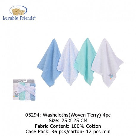 Luvable Friends Washcloths 4pc - Woven Terry 05294 Model 05294