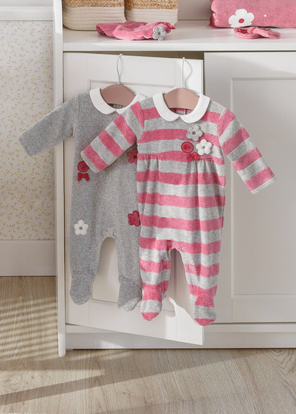 Pack of 2 velvety knit pajamas for newborns Art. 12-02610-079