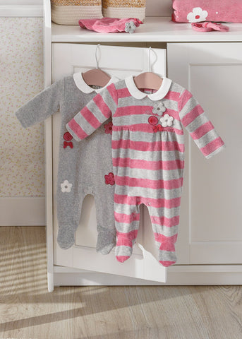 Pack of 2 velvety knit pajamas for newborns Art. 12-02610-079