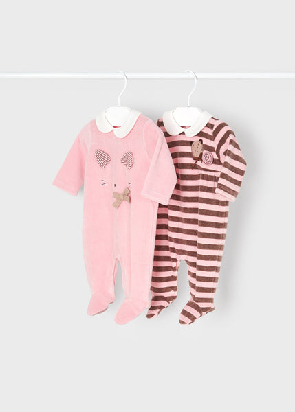 Pack of 2 velvety knit pajamas for newborns Art. 12-02610-080