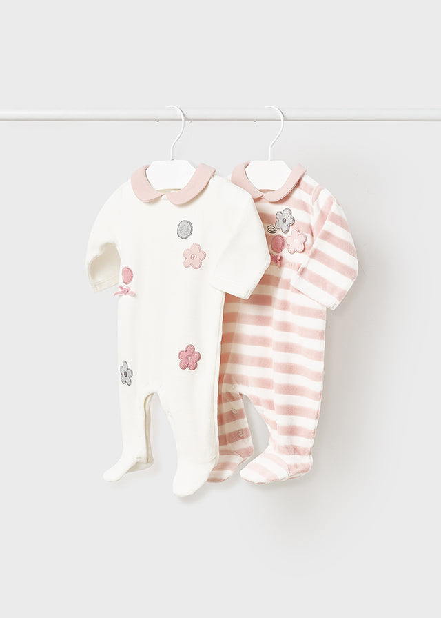 Pack of 2 velvety knit pajamas for newborns Art. 12-02610-081