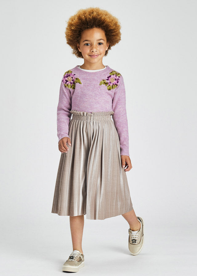 Girls floral intarsia sweater Art. 11-04371-025 /Girl's pleated culotte trousers Art. 11-04574-072