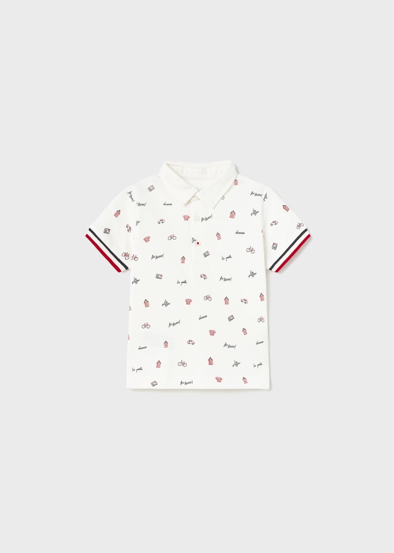 Short-sleeved cotton polo shirt with print for baby Art. 23-01107-039/Twill bermuda for baby Art. 23-01291-014