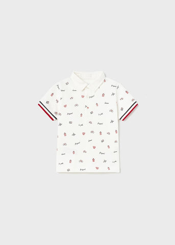 Short-sleeved cotton polo shirt with print for baby Art. 23-01107-039/Twill bermuda for baby Art. 23-01291-014