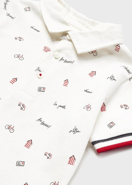 Short-sleeved cotton polo shirt with print for baby Art. 23-01107-039/Twill bermuda for baby Art. 23-01291-014