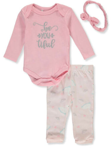 Quiltex Baby Girls' 3-Piece Glitter Layette Set 10571