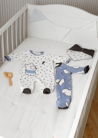 Set 2 knitted pajamas with newborn boy bib Art. 11-02686-048