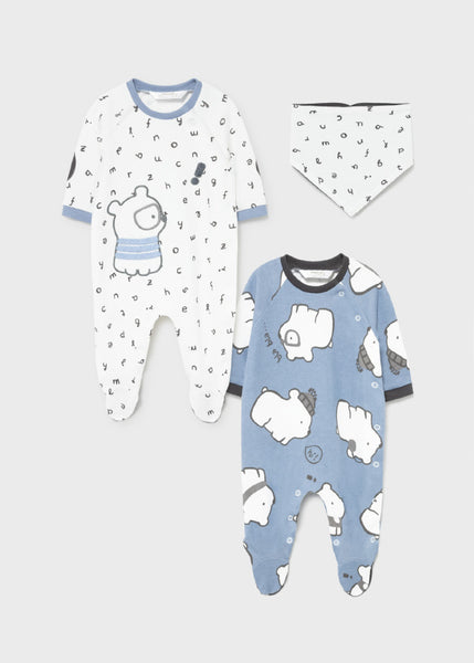 Set 2 knitted pajamas with newborn boy bib Art. 11-02686-048