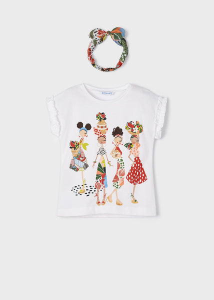 Girls' sustainable cotton t-shirt and headband set Art. 23-03063-036