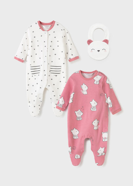 Set ECOFRIENDS 2 pajamas with bib for newborn girl Art. 11-02670-062