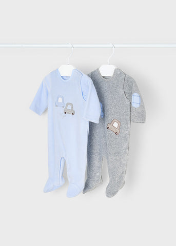Set of 2 velvety knitted sleepsuits newborn 2627-80