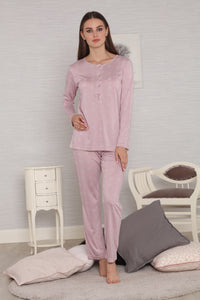 Tuba 296 Pink Patterned Pajamas Set