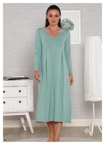 Tuba 459 Green Lace Patterned Dressing Gown Maternity Nightgown Set